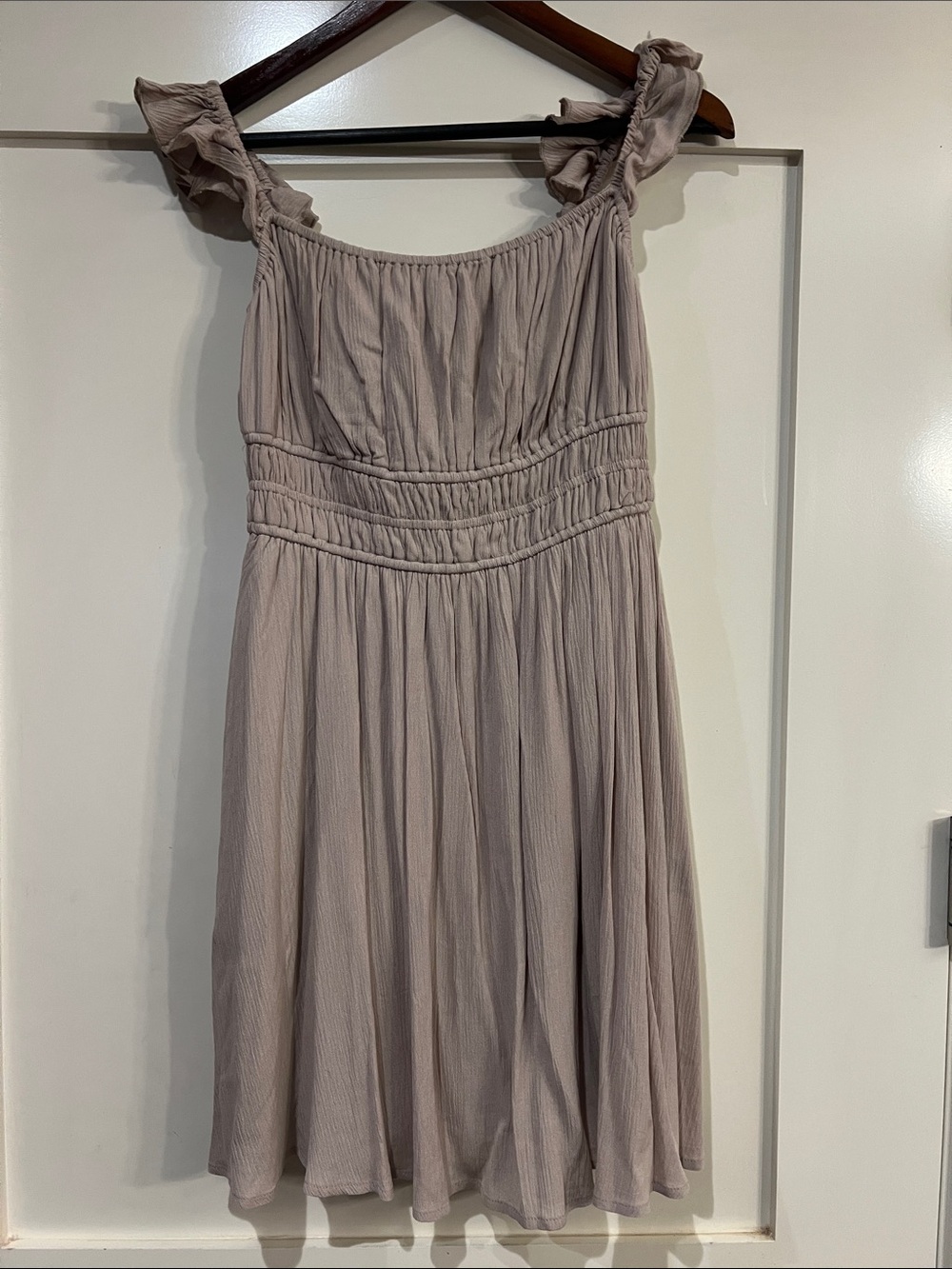 Wishlist Ruffled Strap Mini Dress in Taupe